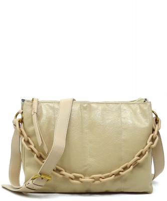 Stripe Quilt Acrylic Chain Link Crossbody Bag CJF113 BEIGE